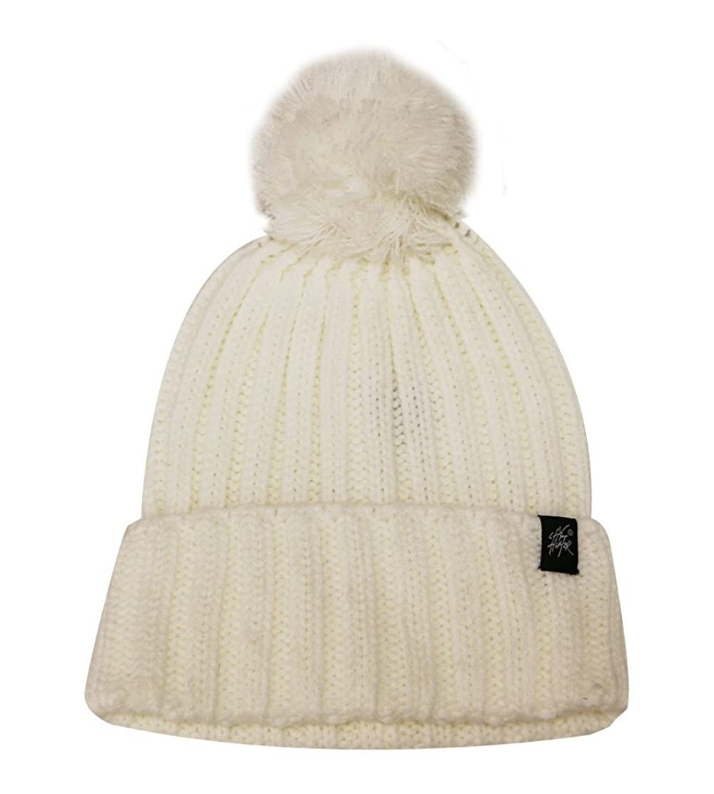 Skullies & Beanies Solid Pom Pom Knit Beanie Hat - White - CQ11QTOP46N $9.11
