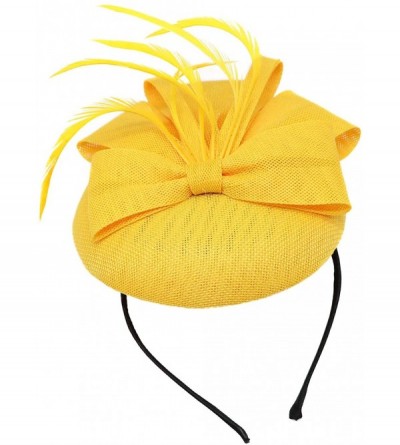 Berets Womens Fascinator Hat Sinamay Pillbox Flower Feather Tea Party Derby Wedding Headwear - A Yellow - CM18TRNC7D0 $11.56