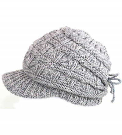 Skullies & Beanies Women's Cable Knitted Double Layer Visor Beanie Hats with Hair Tie - Wedge/Grey - CB12C6DV1MV $14.02