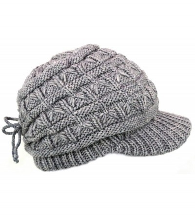 Skullies & Beanies Women's Cable Knitted Double Layer Visor Beanie Hats with Hair Tie - Wedge/Grey - CB12C6DV1MV $14.02