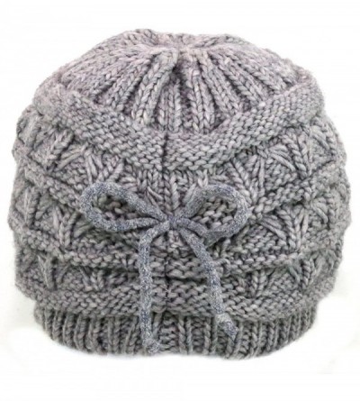 Skullies & Beanies Women's Cable Knitted Double Layer Visor Beanie Hats with Hair Tie - Wedge/Grey - CB12C6DV1MV $14.02