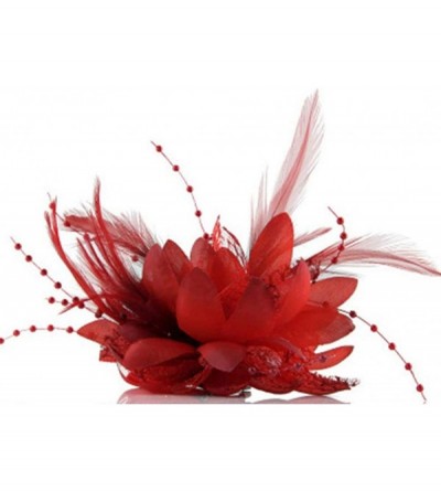 Headbands Women Flower Feather Corsage Hairband Pin Headwear Party Decor Gift Elegant Hair Clip - Red - CR18RS3M0KZ $9.21