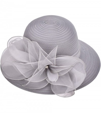Sun Hats Womens Kentucky Derby Floral Wide Brim Church Dress Sun Hat A323 - Gray - CV12JICUUK7 $37.52