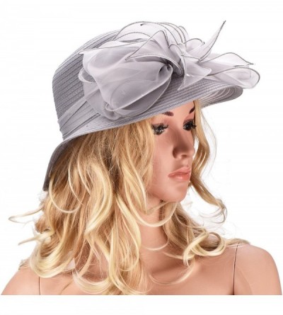 Sun Hats Womens Kentucky Derby Floral Wide Brim Church Dress Sun Hat A323 - Gray - CV12JICUUK7 $21.72