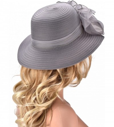 Sun Hats Womens Kentucky Derby Floral Wide Brim Church Dress Sun Hat A323 - Gray - CV12JICUUK7 $21.72