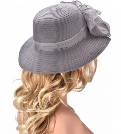 Sun Hats Womens Kentucky Derby Floral Wide Brim Church Dress Sun Hat A323 - Gray - CV12JICUUK7 $21.72