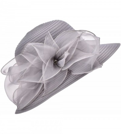 Sun Hats Womens Kentucky Derby Floral Wide Brim Church Dress Sun Hat A323 - Gray - CV12JICUUK7 $21.72