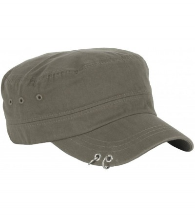 Baseball Caps A139 Unisex Punk Silver Ring Design Piercing Rock Army Cap Cadet Military Hat - Khaki - C812HPIMQ9T $25.22