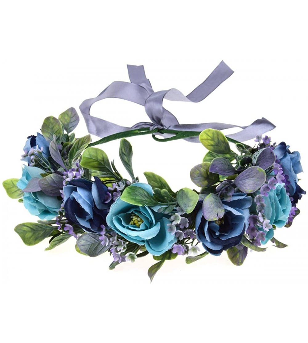 Headbands Succulent Flower Crown Eucalyptus Halo Wedding Floral Headband Photo Prop - R-blue - C718W3K5WDS $15.42