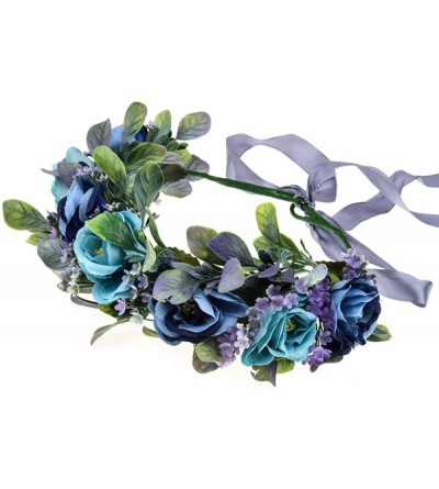 Headbands Succulent Flower Crown Eucalyptus Halo Wedding Floral Headband Photo Prop - R-blue - C718W3K5WDS $15.42