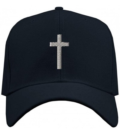 Baseball Caps Baseball Cap Cross Silver Embroidery Acrylic Dad Hats for Men & Women Strap - Navy - C511MQPM2VJ $19.21