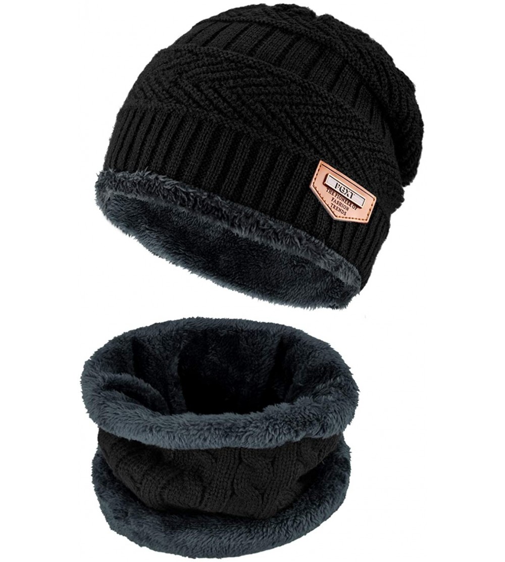 Skullies & Beanies BeanieHat Scarf Set Winter Warm Fleece Lined Skull Cap and Scarf for Men Women - Black - CU1887UMOC4 $12.47