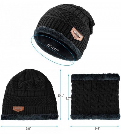 Skullies & Beanies BeanieHat Scarf Set Winter Warm Fleece Lined Skull Cap and Scarf for Men Women - Black - CU1887UMOC4 $12.47