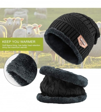 Skullies & Beanies BeanieHat Scarf Set Winter Warm Fleece Lined Skull Cap and Scarf for Men Women - Black - CU1887UMOC4 $12.47