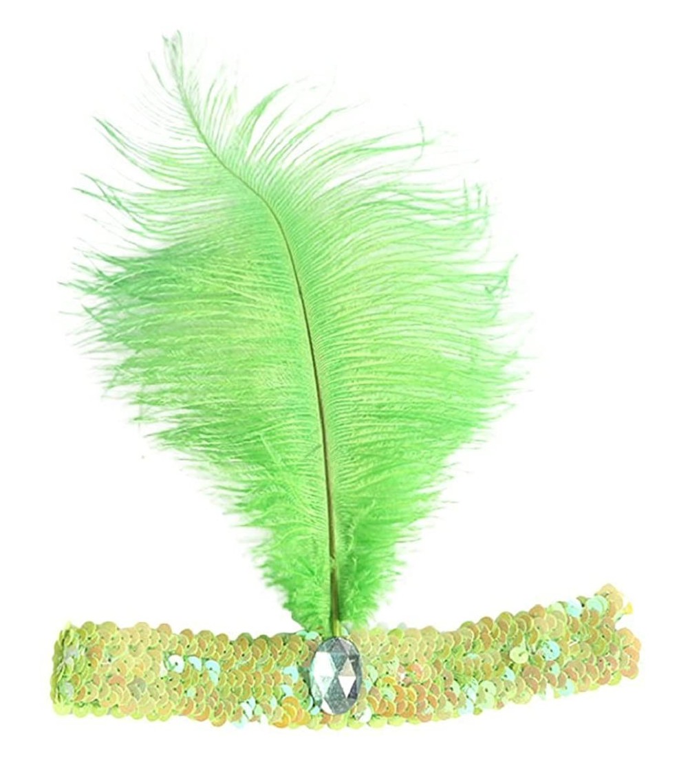 Headbands Women's Feather 1920s Headpiece Shining Sequins Party Headband - Green - CN12KHEBAA7 $6.09