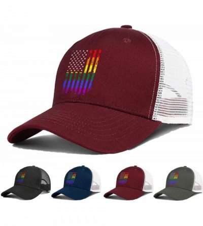 Baseball Caps American Rainbow Flag Gay Pride Hat Adjustable Unisex Mesh Baseball Cap Cool Hat - Maroon - CH18RN2T06I $34.44
