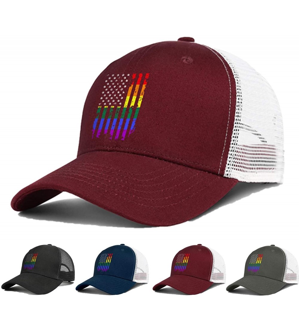 Baseball Caps American Rainbow Flag Gay Pride Hat Adjustable Unisex Mesh Baseball Cap Cool Hat - Maroon - CH18RN2T06I $18.58