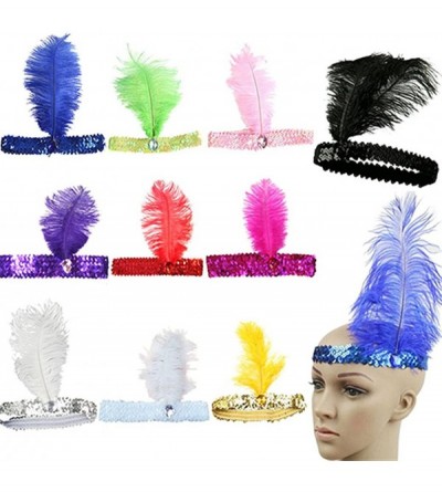 Headbands Women's Feather 1920s Headpiece Shining Sequins Party Headband - Green - CN12KHEBAA7 $6.09