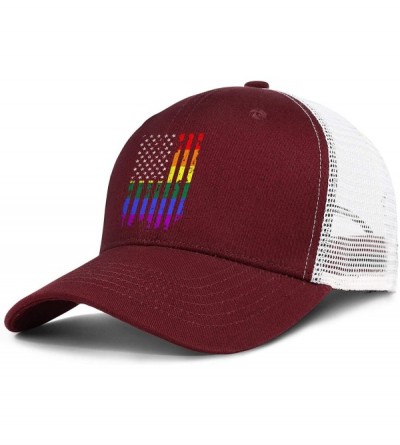 Baseball Caps American Rainbow Flag Gay Pride Hat Adjustable Unisex Mesh Baseball Cap Cool Hat - Maroon - CH18RN2T06I $18.58