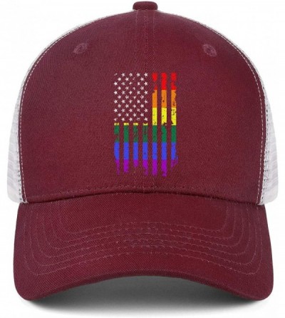 Baseball Caps American Rainbow Flag Gay Pride Hat Adjustable Unisex Mesh Baseball Cap Cool Hat - Maroon - CH18RN2T06I $18.58