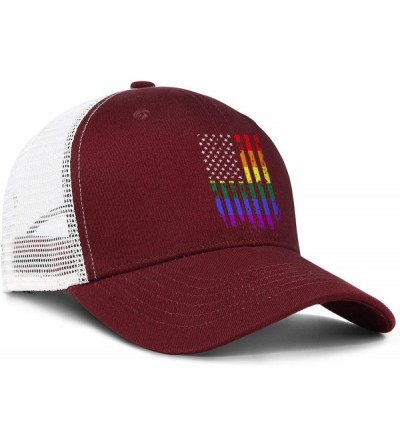 Baseball Caps American Rainbow Flag Gay Pride Hat Adjustable Unisex Mesh Baseball Cap Cool Hat - Maroon - CH18RN2T06I $18.58