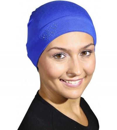 Skullies & Beanies Blue Stud Butterfly Chemo Sleep Cap Beanie - Royal Blue - CI12MZ8K52E $16.99