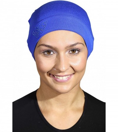 Skullies & Beanies Blue Stud Butterfly Chemo Sleep Cap Beanie - Royal Blue - CI12MZ8K52E $16.99