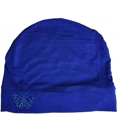 Skullies & Beanies Blue Stud Butterfly Chemo Sleep Cap Beanie - Royal Blue - CI12MZ8K52E $16.99