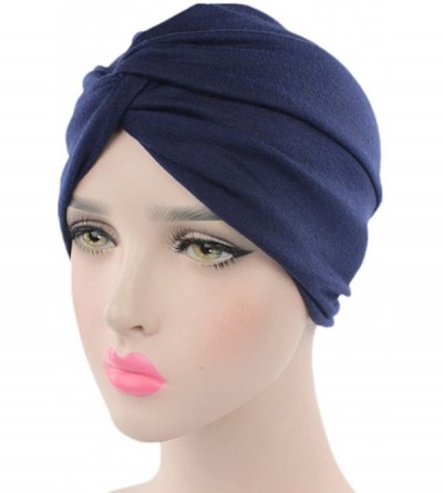 Skullies & Beanies Chemo Sleep Turban Headwear Scarf Beanie Cap Hat for Cancer Patient Hair Loss - Navy Blue - C0187UDQUCZ $1...