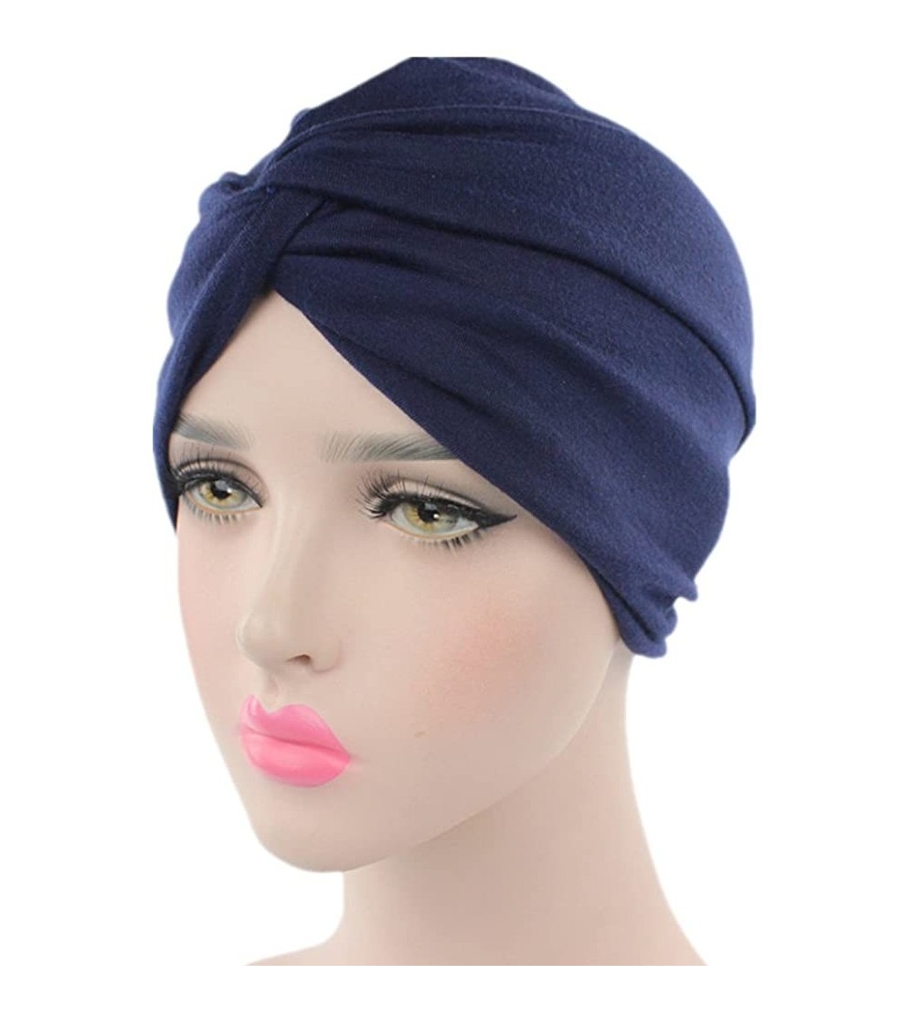 Skullies & Beanies Chemo Sleep Turban Headwear Scarf Beanie Cap Hat for Cancer Patient Hair Loss - Navy Blue - C0187UDQUCZ $1...