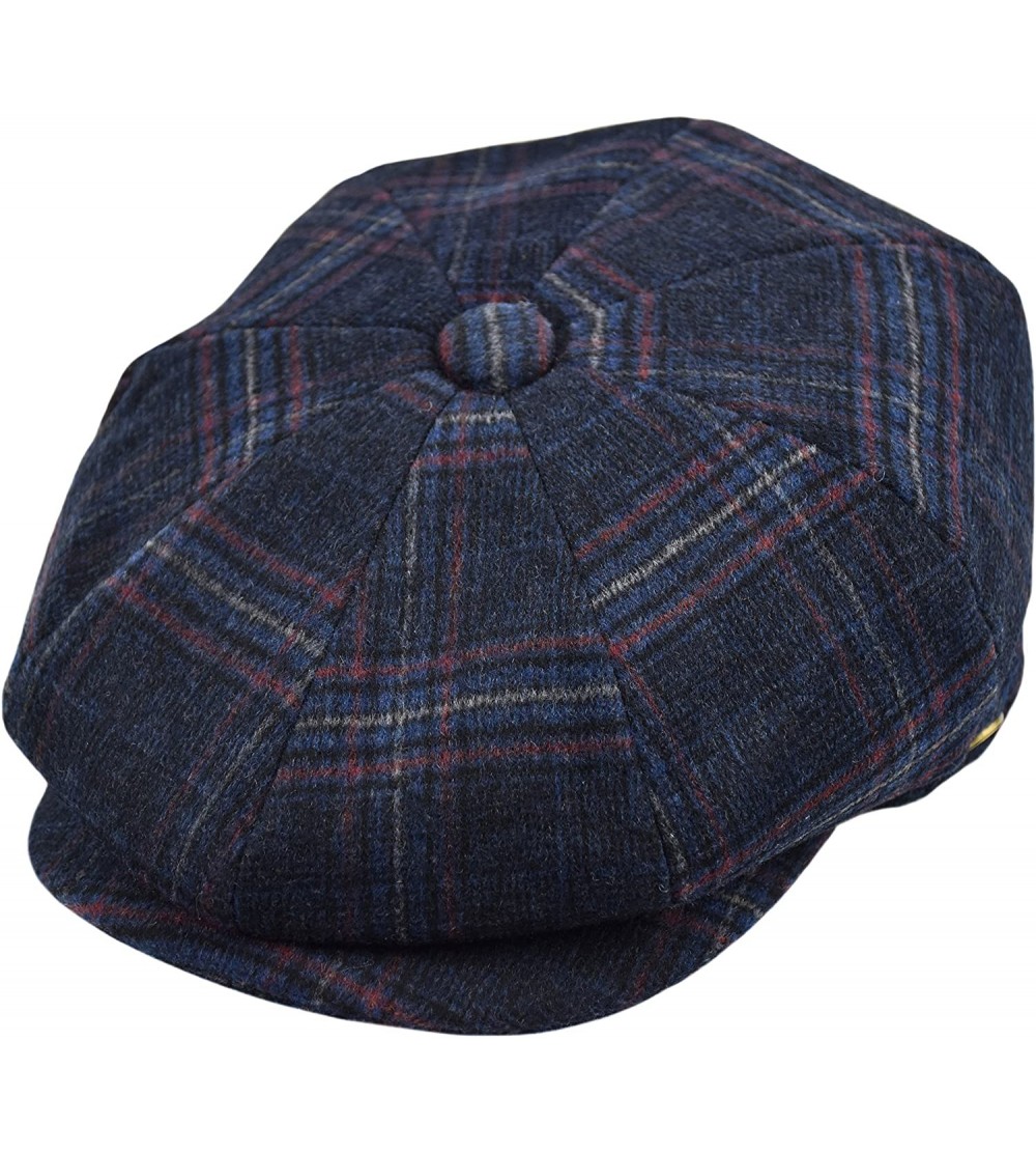 Newsboy Caps Men's Wool Newsboy Cap- Herringbone Driving Cabbie Tweed Applejack Golf Hat - 2321-navy Plaid - CO189ULDL2N $18.94