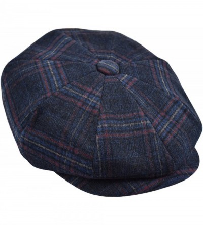 Newsboy Caps Men's Wool Newsboy Cap- Herringbone Driving Cabbie Tweed Applejack Golf Hat - 2321-navy Plaid - CO189ULDL2N $18.94