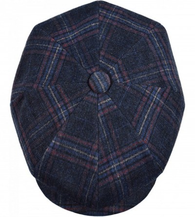 Newsboy Caps Men's Wool Newsboy Cap- Herringbone Driving Cabbie Tweed Applejack Golf Hat - 2321-navy Plaid - CO189ULDL2N $18.94