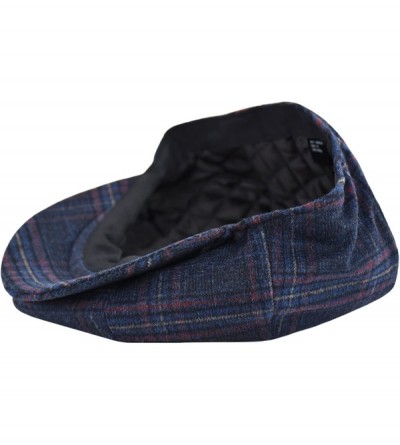 Newsboy Caps Men's Wool Newsboy Cap- Herringbone Driving Cabbie Tweed Applejack Golf Hat - 2321-navy Plaid - CO189ULDL2N $18.94