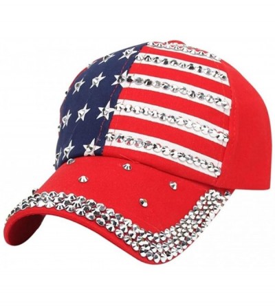 Baseball Caps Women Sparkle Rhinestone USA Patriotic American Flag Baseball Cap Hat 4th July Summer Sun Cap - Red - CE18E6HGO...