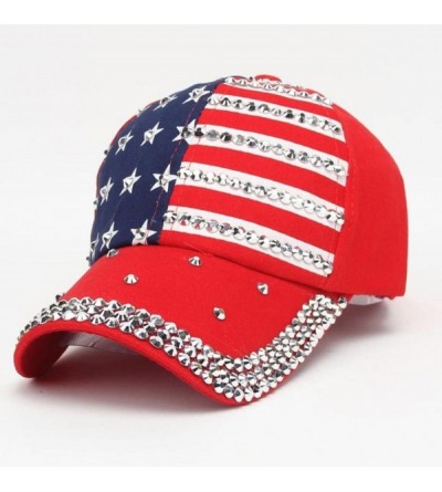 Baseball Caps Women Sparkle Rhinestone USA Patriotic American Flag Baseball Cap Hat 4th July Summer Sun Cap - Red - CE18E6HGO...