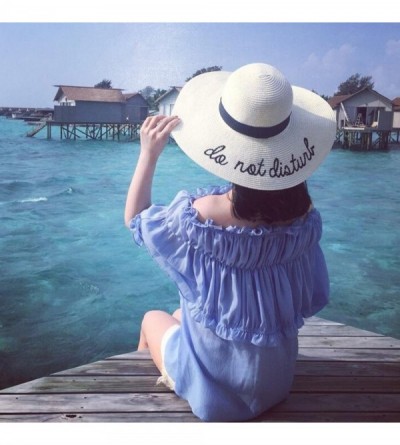 Sun Hats Womens Embroidery Large Brim Floppy Foldable Summer Sun Hat Straw Beach Hat - Mike White - CP1899MHALR $16.68