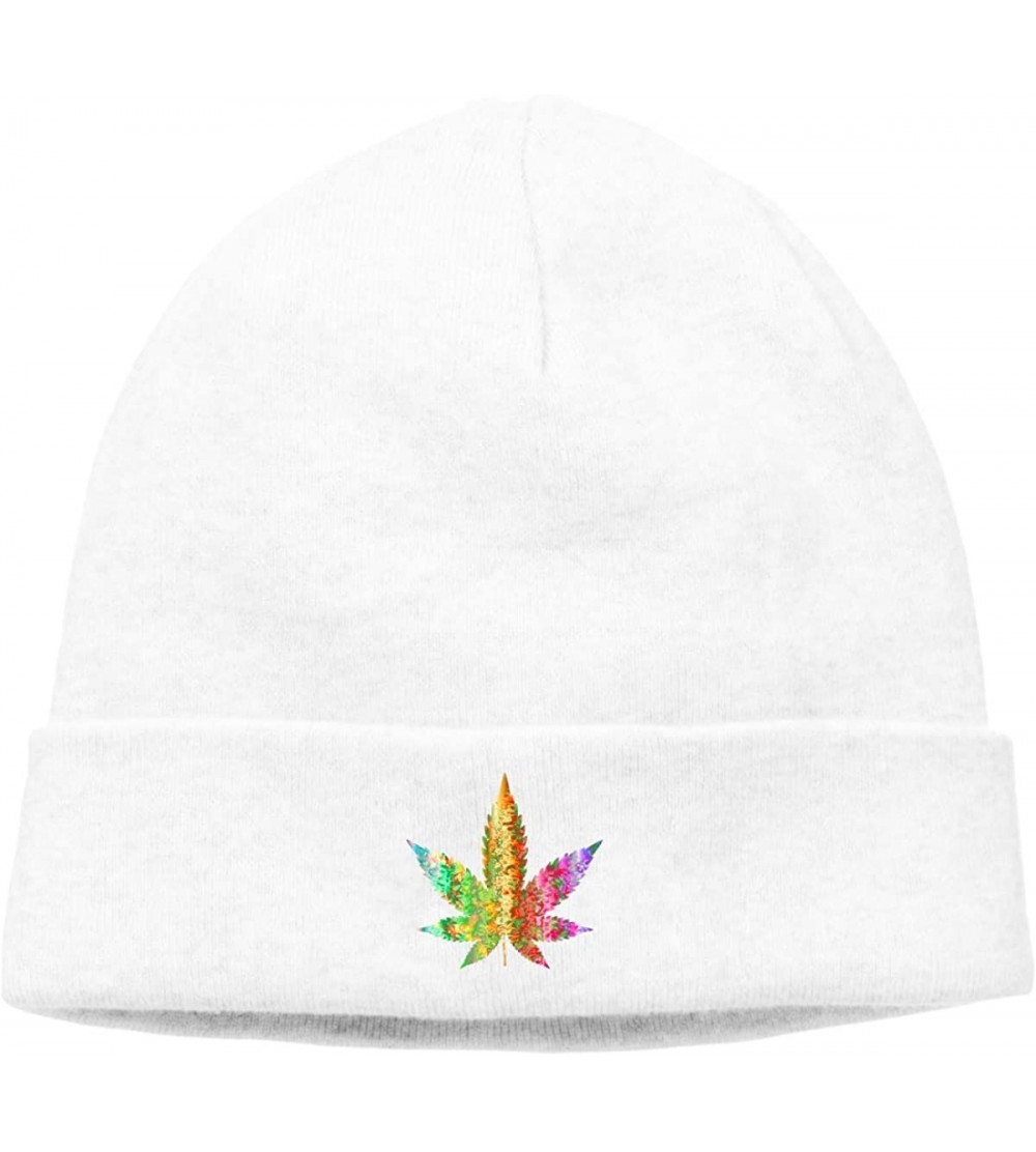 Skullies & Beanies Hip-Hop Knitted Hat for Mens Womens Psychedelic Marijuana Leaf Unisex Cuffed Plain Skull Knit Hat Cap Head...