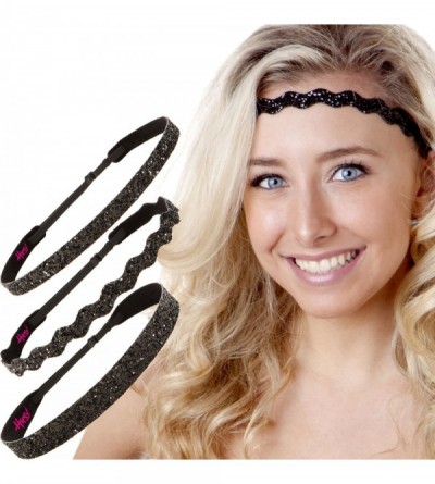 Headbands Women's Adjustable NO SLIP Bling Glitter Headband Mixed 3pk (Black) - Black 3pk - C511N4BO4V5 $16.10