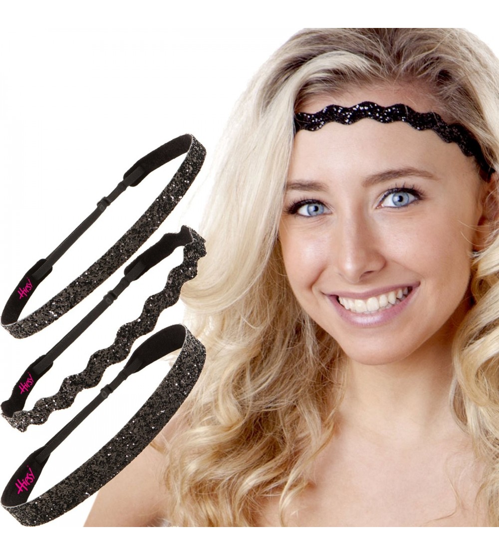 Headbands Women's Adjustable NO SLIP Bling Glitter Headband Mixed 3pk (Black) - Black 3pk - C511N4BO4V5 $34.12