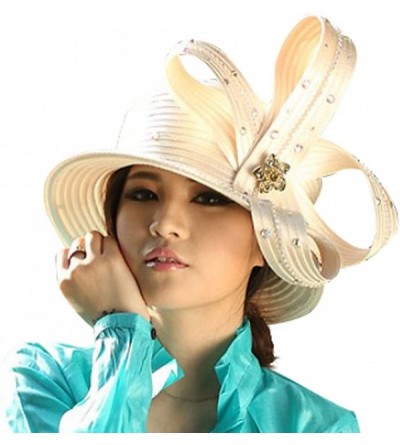 Bucket Hats Women Church Hats Formal Wedding Party Big Bow Elegant Two Colors Stones - White - CU11OI9S9JZ $45.31