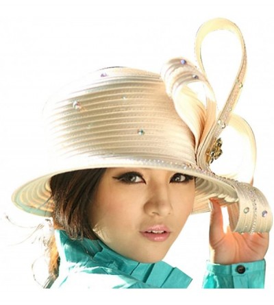 Bucket Hats Women Church Hats Formal Wedding Party Big Bow Elegant Two Colors Stones - White - CU11OI9S9JZ $45.31