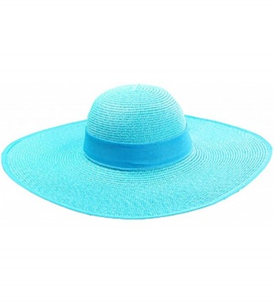Sun Hats Women's Foldable Bowknot Straw Hat Large Wide Brim Summer Beach Sun Hat - Sky Blue - CZ12GRTSVTB $33.79