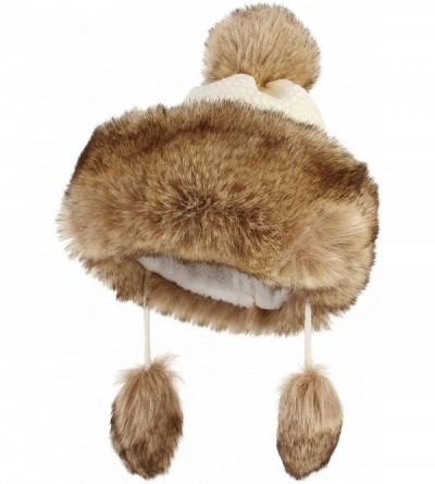 Skullies & Beanies Women Peruvian Faux Fur Knit Beanie Hat Warm Winter Fleece Lined Pompom Earflap Snow Ski Cap - White - CO1...