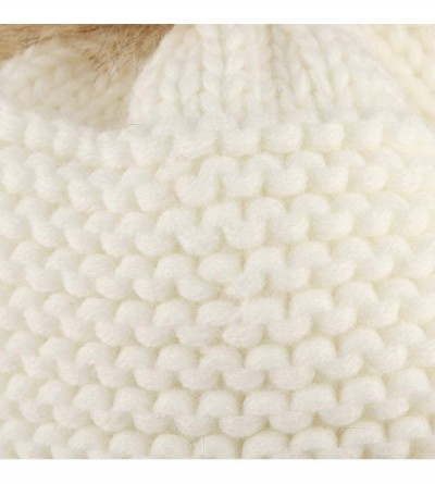 Skullies & Beanies Women Peruvian Faux Fur Knit Beanie Hat Warm Winter Fleece Lined Pompom Earflap Snow Ski Cap - White - CO1...