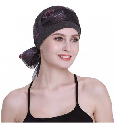 Berets Elegant Chemo Cap With Silky Scarfs For Cancer Women Hair Loss Sleep Beanie - Dark Health Grey - CZ18LXYIZ5Z $16.46