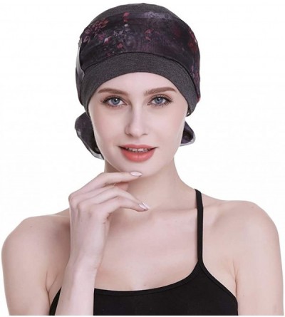 Berets Elegant Chemo Cap With Silky Scarfs For Cancer Women Hair Loss Sleep Beanie - Dark Health Grey - CZ18LXYIZ5Z $16.46