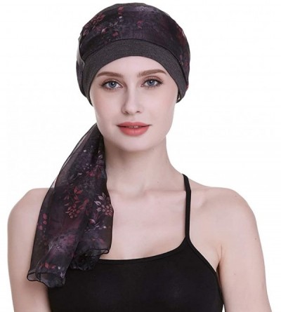 Berets Elegant Chemo Cap With Silky Scarfs For Cancer Women Hair Loss Sleep Beanie - Dark Health Grey - CZ18LXYIZ5Z $16.46