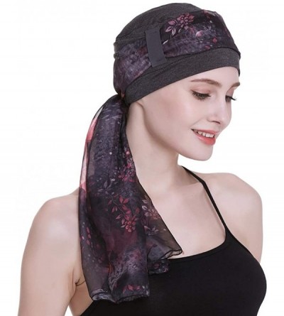 Berets Elegant Chemo Cap With Silky Scarfs For Cancer Women Hair Loss Sleep Beanie - Dark Health Grey - CZ18LXYIZ5Z $16.46