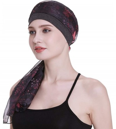 Berets Elegant Chemo Cap With Silky Scarfs For Cancer Women Hair Loss Sleep Beanie - Dark Health Grey - CZ18LXYIZ5Z $16.46